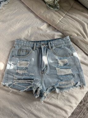 SHEIN Light Blue Distressed Denim Cutoff Shorts